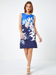 Roman Blue Floral Contrast Print Shift Dress - Image 1 of 5