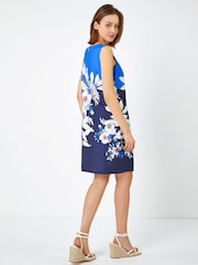 Roman Blue Floral Contrast Print Shift Dress - Image 2 of 5