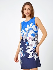 Roman Blue Floral Contrast Print Shift Dress - Image 3 of 5
