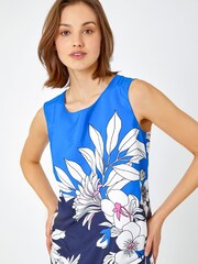 Roman Blue Floral Contrast Print Shift Dress - Image 4 of 5