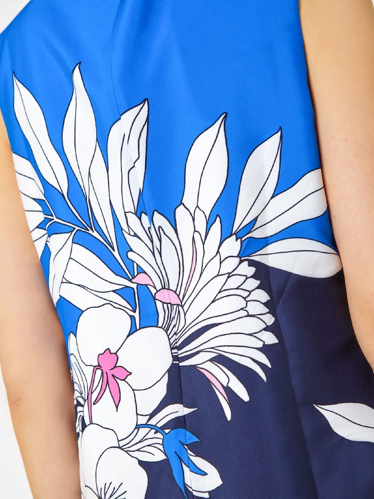 Roman Blue Floral Contrast Print Shift Dress - Image 5 of 5