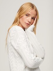 Superdry White 100% Cotton Dropped Shoulder Cable Crew Jumper - Image 3 of 6