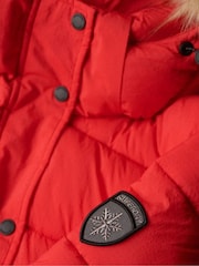 Superdry Red Faux Fur Short Hooded Puffer Jacket - Image 5 of 5
