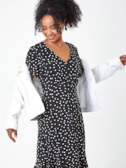 Roman Black Petite Polka Dot Stretch Tea Dress - Image 1 of 5