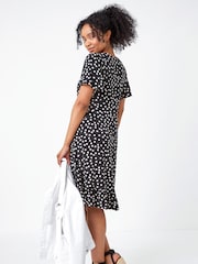 Roman Black Petite Polka Dot Stretch Tea Dress - Image 2 of 5
