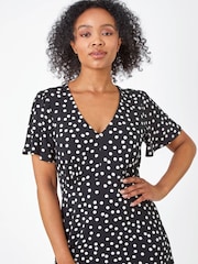 Roman Black Petite Polka Dot Stretch Tea Dress - Image 4 of 5