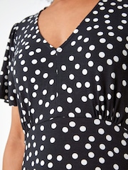 Roman Black Petite Polka Dot Stretch Tea Dress - Image 5 of 5