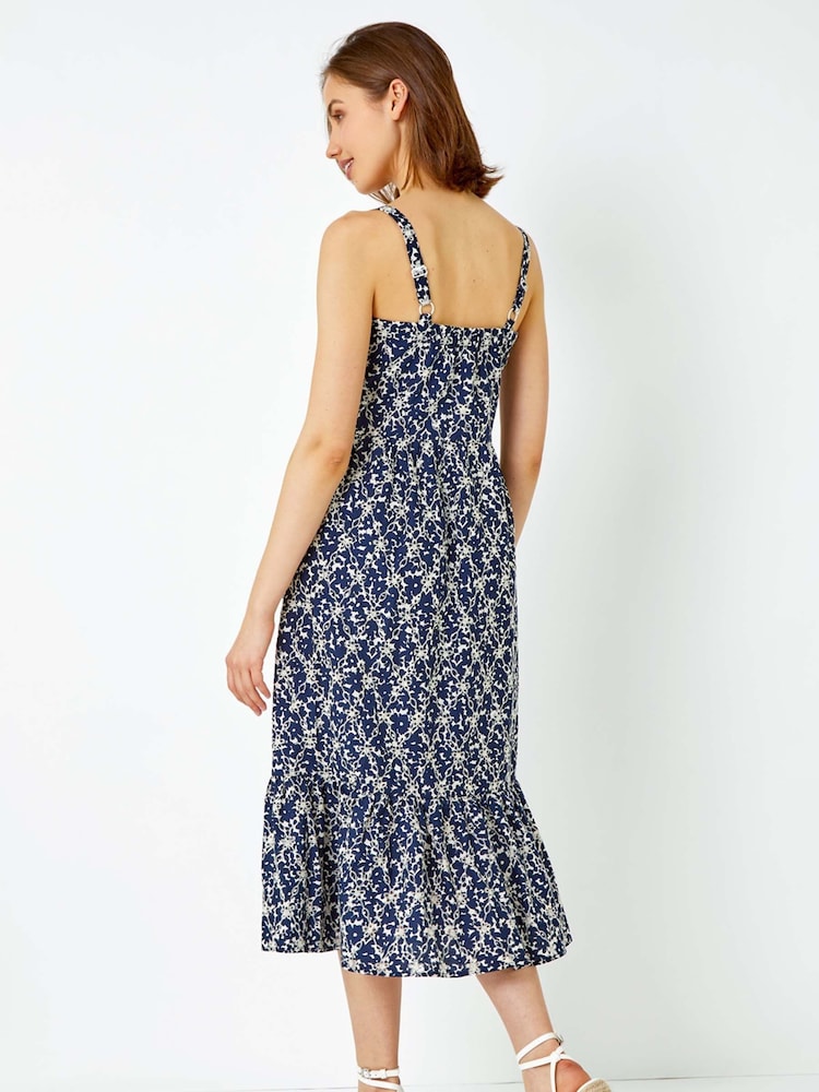 Roman Blue Sleeveless Crochet Detail Cotton Blouse - Image 2 of 5