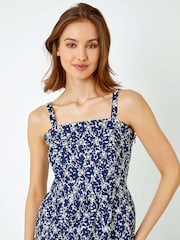 Roman Blue Sleeveless Crochet Detail Cotton Blouse - Image 4 of 5