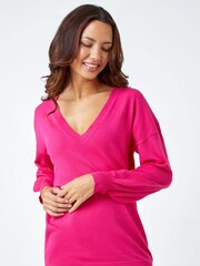 Roman Dark Pink V-Neck Long Sleeve Jumper - Image 1 of 6