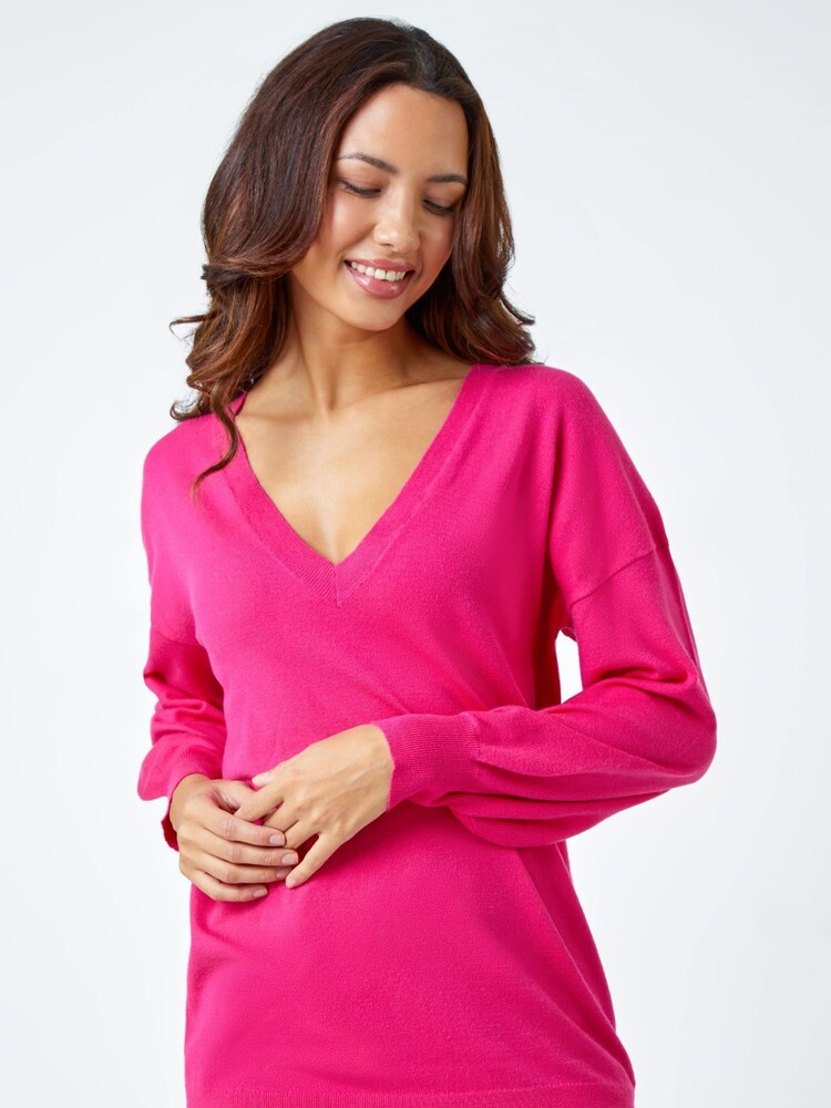 Roman Dark Pink V-Neck Long Sleeve Jumper - Image 1 of 6