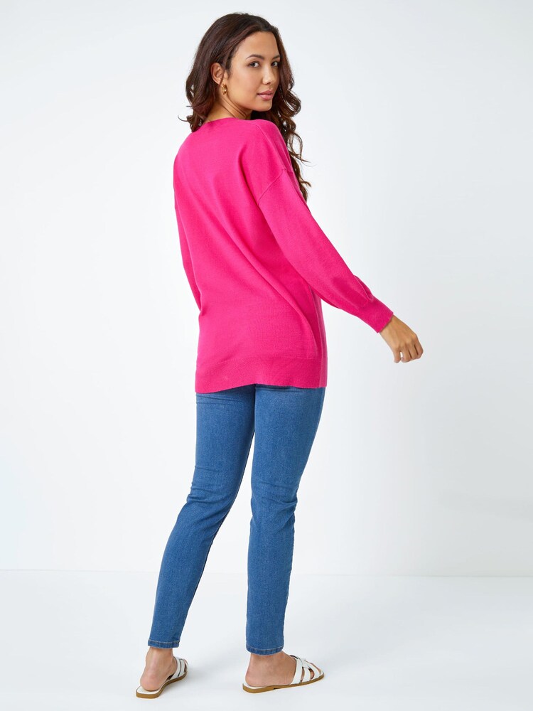Roman Dark Pink V-Neck Long Sleeve Jumper - Image 4 of 6