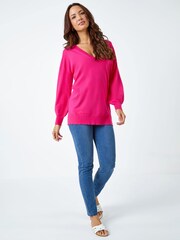 Roman Dark Pink V-Neck Long Sleeve Jumper - Image 5 of 6