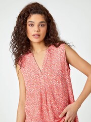Roman Red Ditsy Print Sleeveless Top - Image 1 of 5
