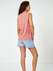 Roman Red Ditsy Print Sleeveless Top - Image 2 of 5