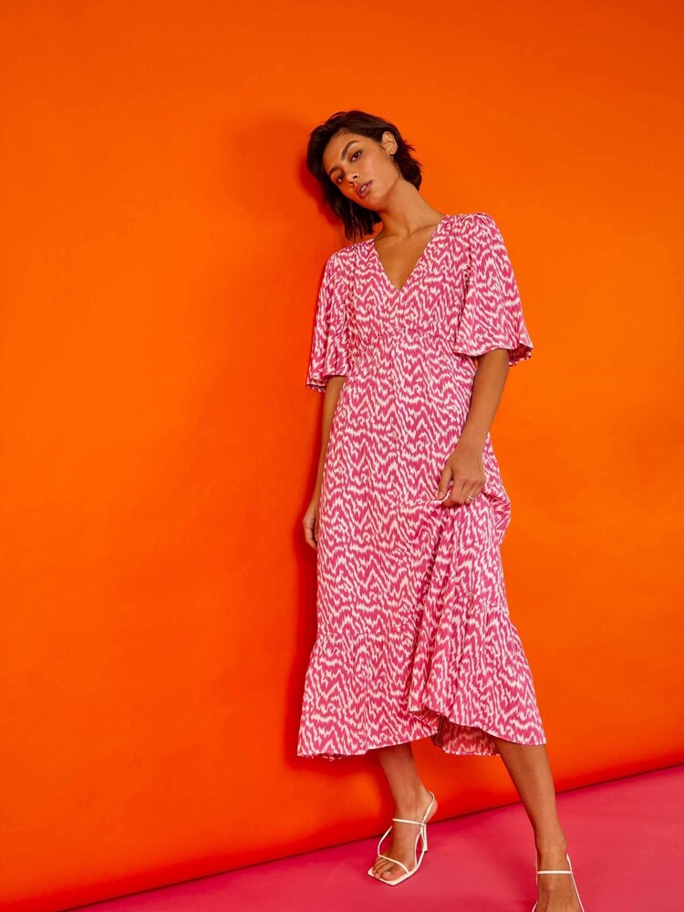 Roman Pink Zig Zag Tiered Maxi Dress - Image 1 of 5