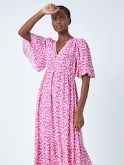 Roman Pink Zig Zag Tiered Maxi Dress - Image 3 of 5