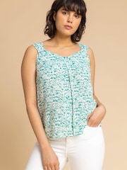Roman Green Ditsy Print Pleat Front Cami Top - Image 1 of 4