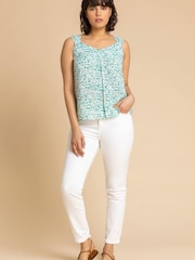 Roman Green Ditsy Print Pleat Front Cami Top - Image 3 of 4