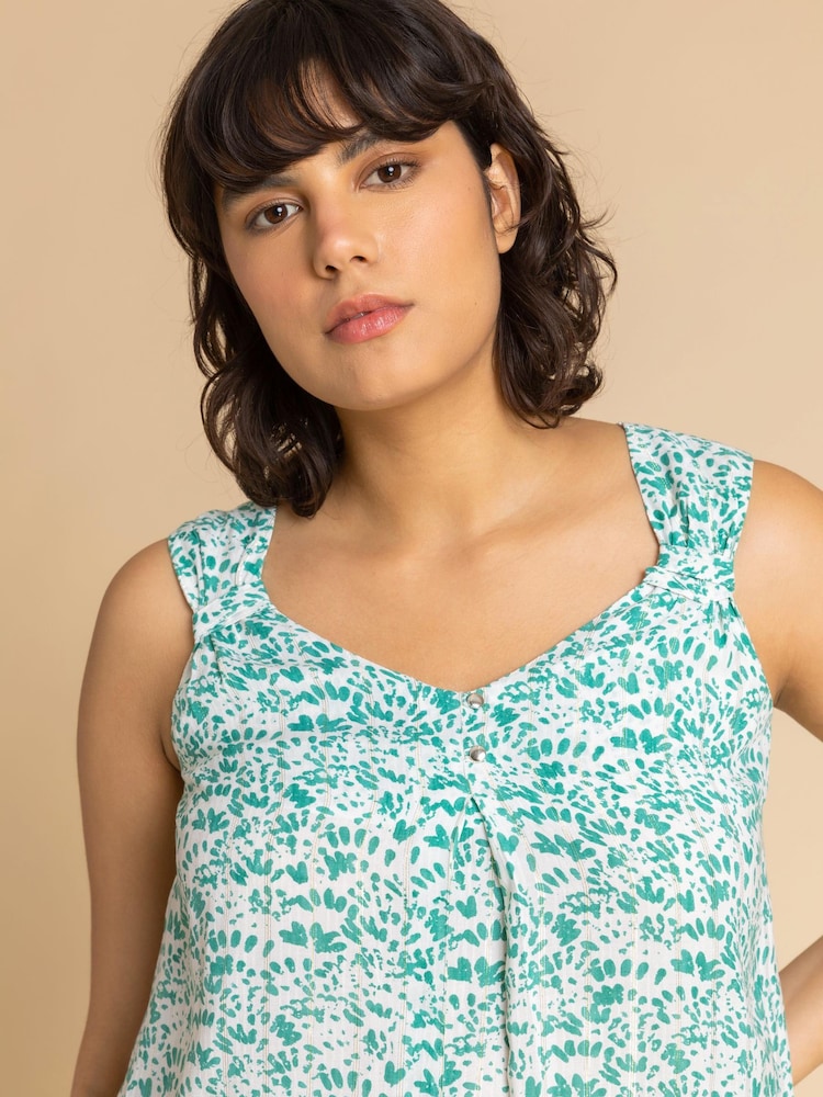 Roman Green Ditsy Print Pleat Front Cami Top - Image 4 of 4