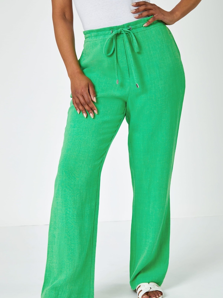 Roman Green Petite Wide Leg Linen Trousers - Image 1 of 5