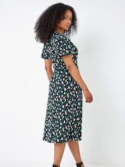 Roman Black Petite Spot Ruched Stretch Midi Dress - Image 2 of 5