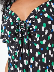 Roman Black Petite Spot Ruched Stretch Midi Dress - Image 5 of 5