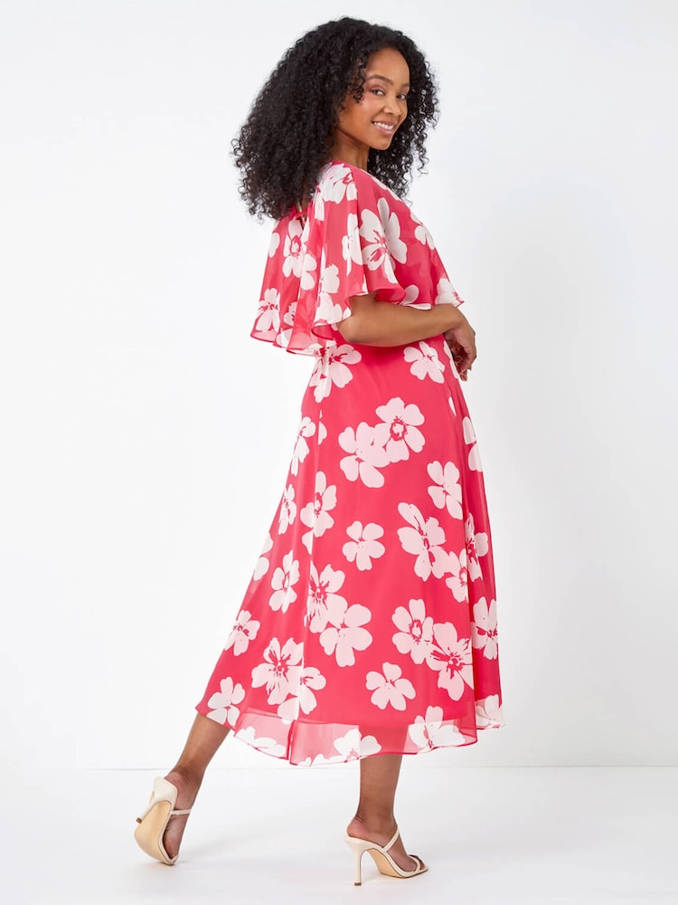 Roman Pink Petite Floral Print Cape Dress - Image 2 of 5