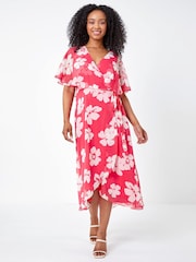 Roman Pink Petite Floral Print Cape Dress - Image 3 of 5