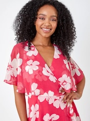 Roman Pink Petite Floral Print Cape Dress - Image 4 of 5