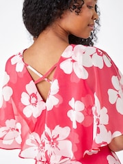 Roman Pink Petite Floral Print Cape Dress - Image 5 of 5