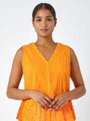Roman Orange Eyelet Detail Embroidered Crinkle Blouse - Image 1 of 5