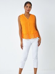 Roman Orange Eyelet Detail Embroidered Crinkle Blouse - Image 2 of 5