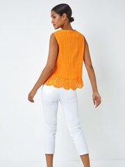 Roman Orange Eyelet Detail Embroidered Crinkle Blouse - Image 3 of 5