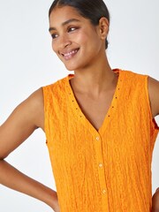 Roman Orange Eyelet Detail Embroidered Crinkle Blouse - Image 4 of 5