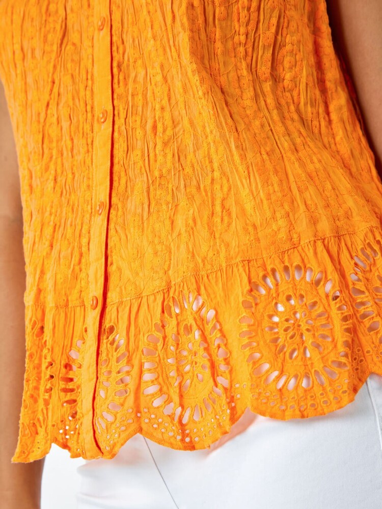 Roman Orange Eyelet Detail Embroidered Crinkle Blouse - Image 5 of 5