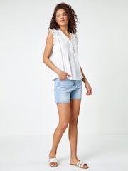 Roman White Ruffle Detail 100% Cotton Crinkle Top - Image 2 of 5