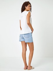Roman White Ruffle Detail 100% Cotton Crinkle Top - Image 3 of 5