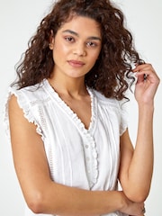 Roman White Ruffle Detail 100% Cotton Crinkle Top - Image 4 of 5