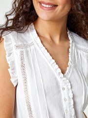Roman White Ruffle Detail 100% Cotton Crinkle Top - Image 5 of 5