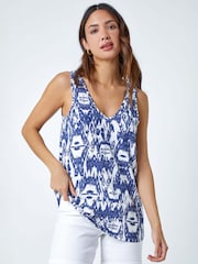 Roman Blue Abstract Print Stretch Jersey Cami Top - Image 1 of 5