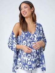 Roman Blue Abstract Print Stretch Jersey Cami Top - Image 4 of 5