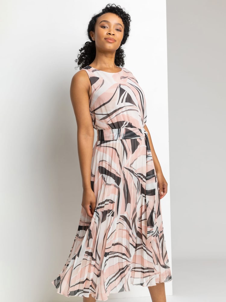 Roman Pink Petite Abstract Print Pleated Maxi Dress - Image 1 of 4