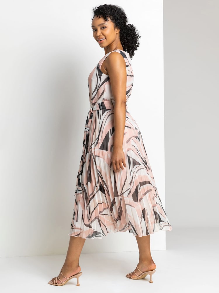 Roman Pink Petite Abstract Print Pleated Maxi Dress - Image 2 of 4