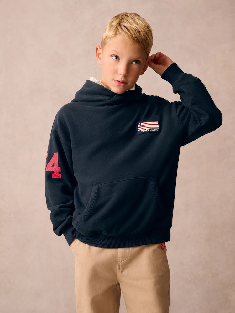Superdry Navy Classic Flag Hoodie - Image 1 of 10