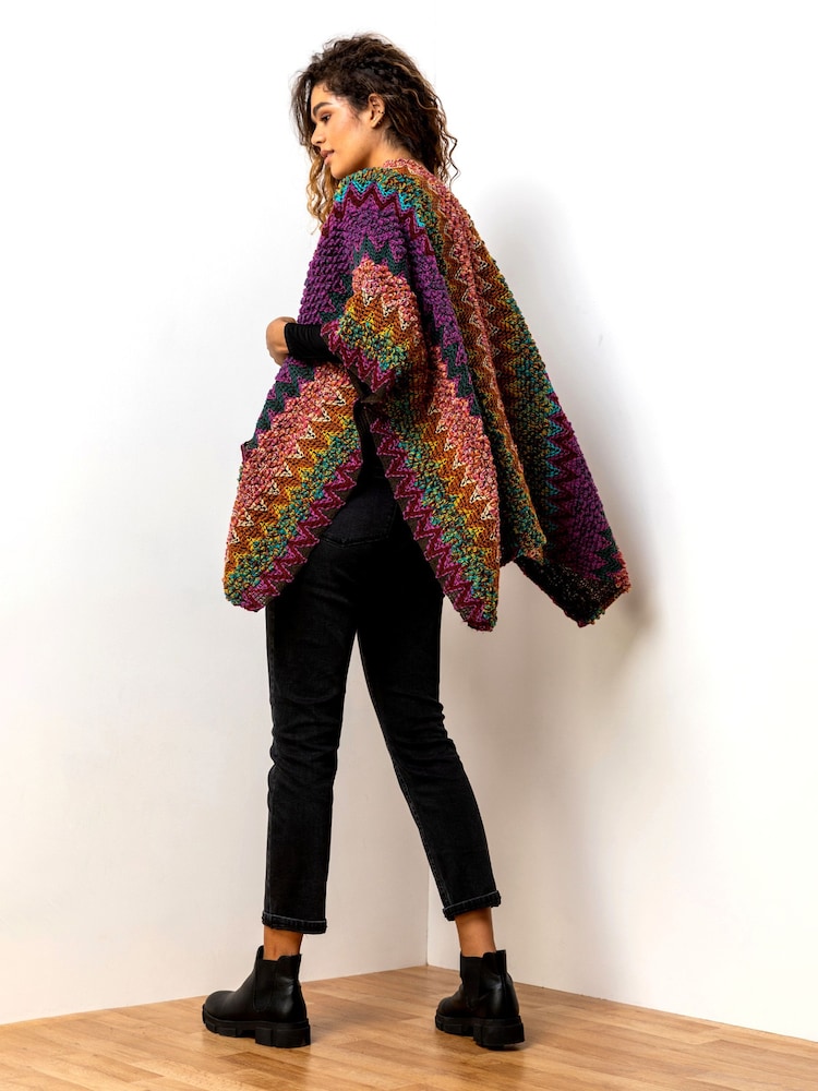Roman Orange Print Boho Cape Cardigan - Image 2 of 4