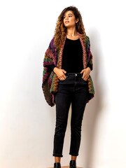 Roman Orange Print Boho Cape Cardigan - Image 3 of 4
