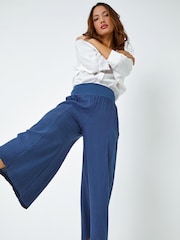Roman Blue Linen Blend Stretch Waist Culottes - Image 4 of 5