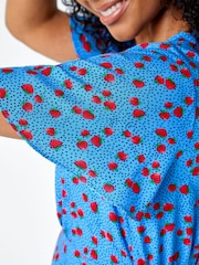 Roman Blue Petite Strawberry Print Midi Tea Dress - Image 5 of 5