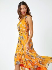 Roman Yellow Sleeveless Floral Halter Neck Midi Dress - Image 1 of 5